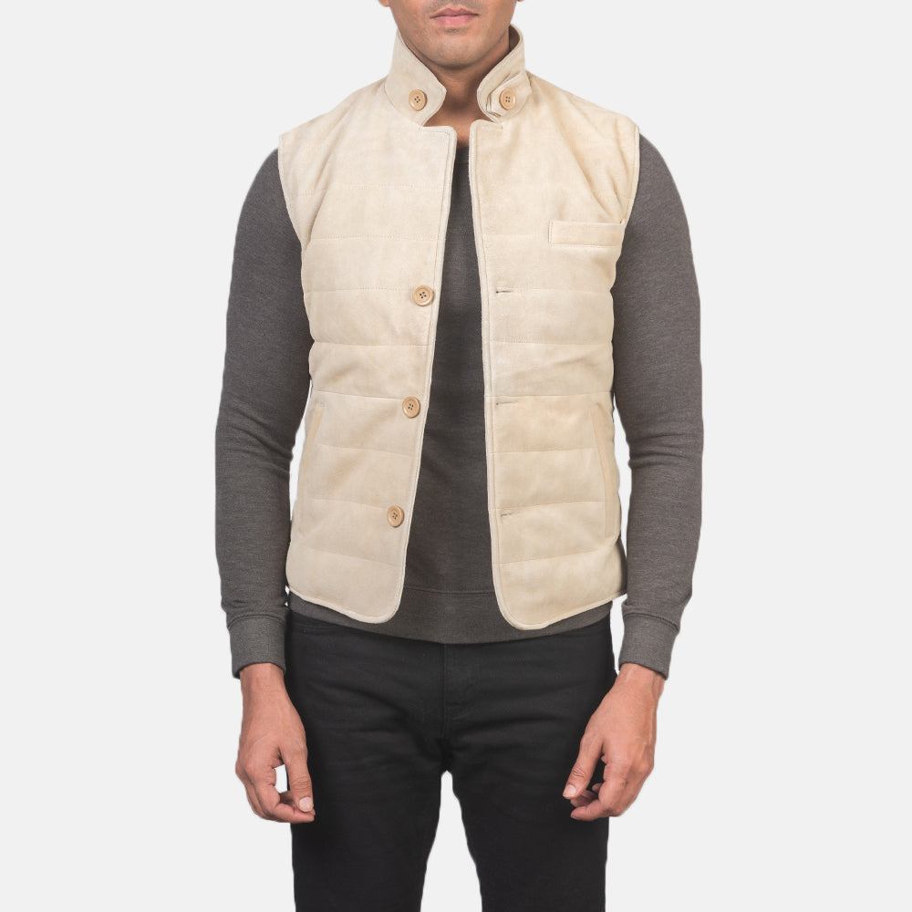 
Tony Off-White Suede Vest Férfi Férfi in Off-White Goatskin Suede - Elölnézet & testre szabott sziluett | Online vásárlás