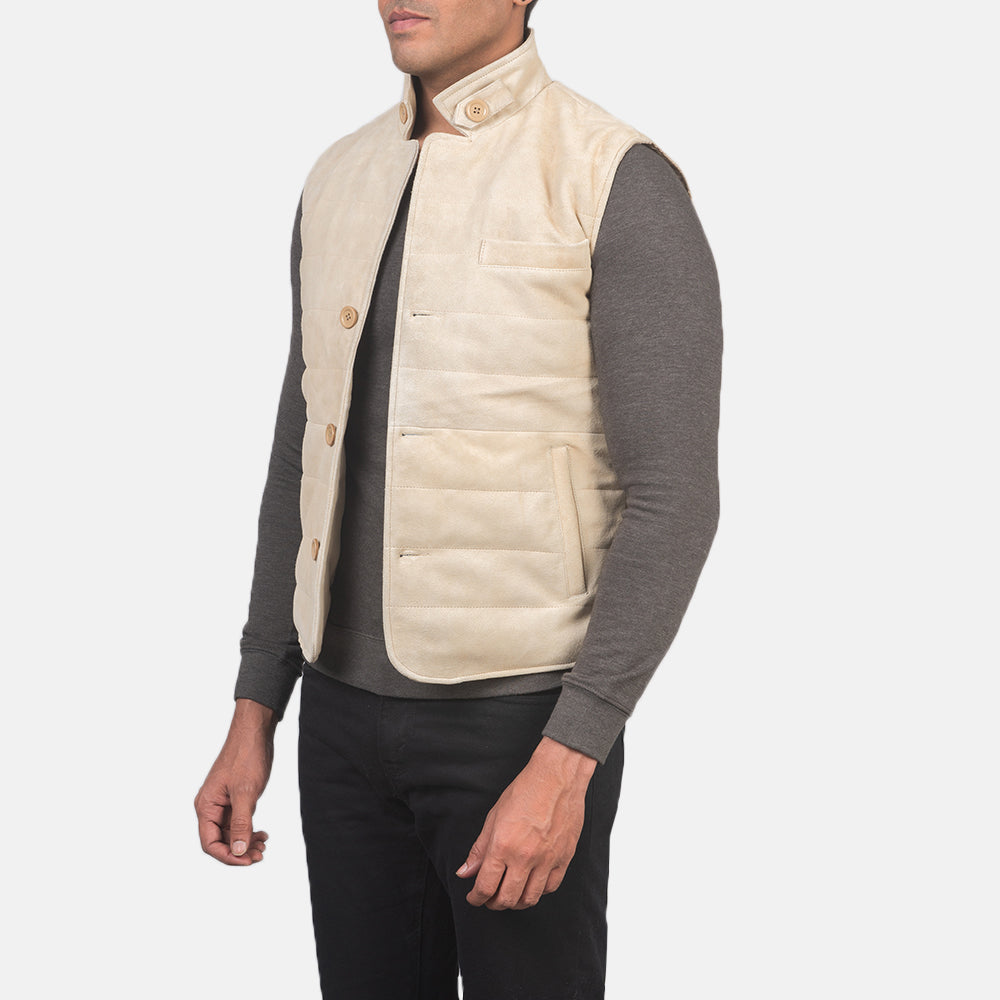 
Off-White Goatskin Suede Leather Vest - Hátulnézet precíz vállilleszkedéssel és tiszta szegéllyel