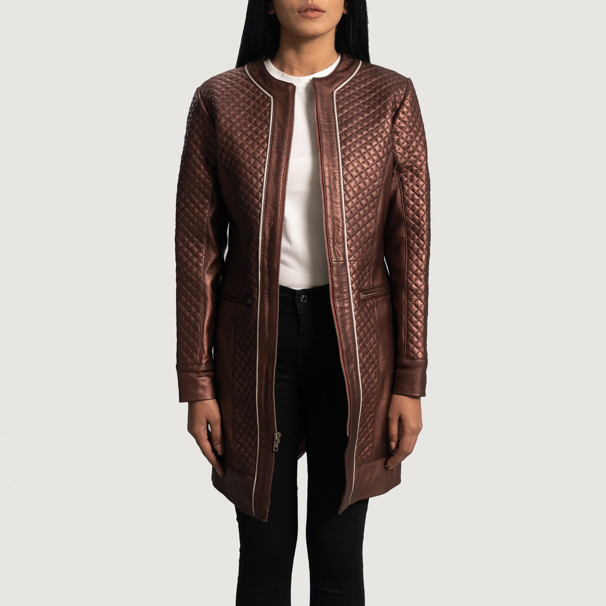 
Trudy Lane Steppelt Gesztenyebarna Bőrkabát Női in Maroon Sheepskin Leather - Elölnézet & testre szabott sziluett | Online vásárlás
