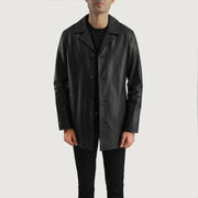 
Black Cowhide (Lt-071) leather Coat - Hátulnézet precíz vállilleszkedéssel és tiszta szegéllyel