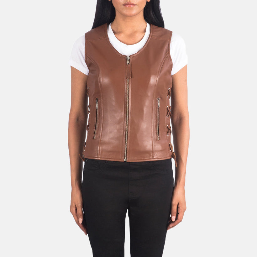 Vanda Barna Leather Biker Vest női
