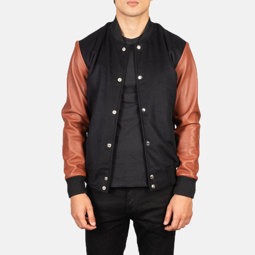 Vaxton Barna & Fekete Hybrid Varsity Bőrdzseki Férfi