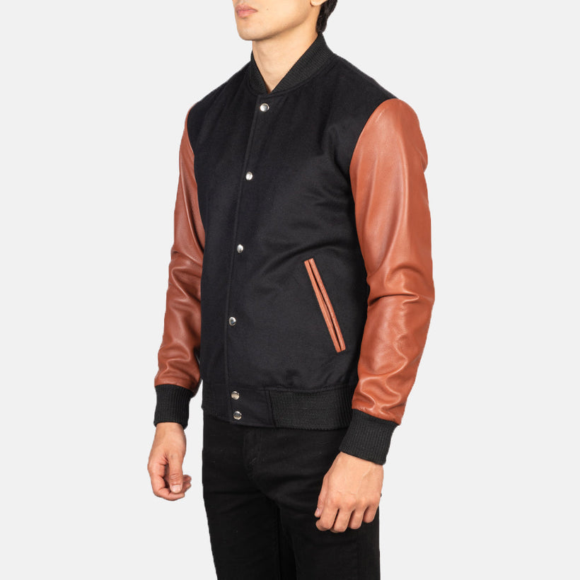Vaxton Barna & Fekete Hybrid Varsity Bőrdzseki Férfi