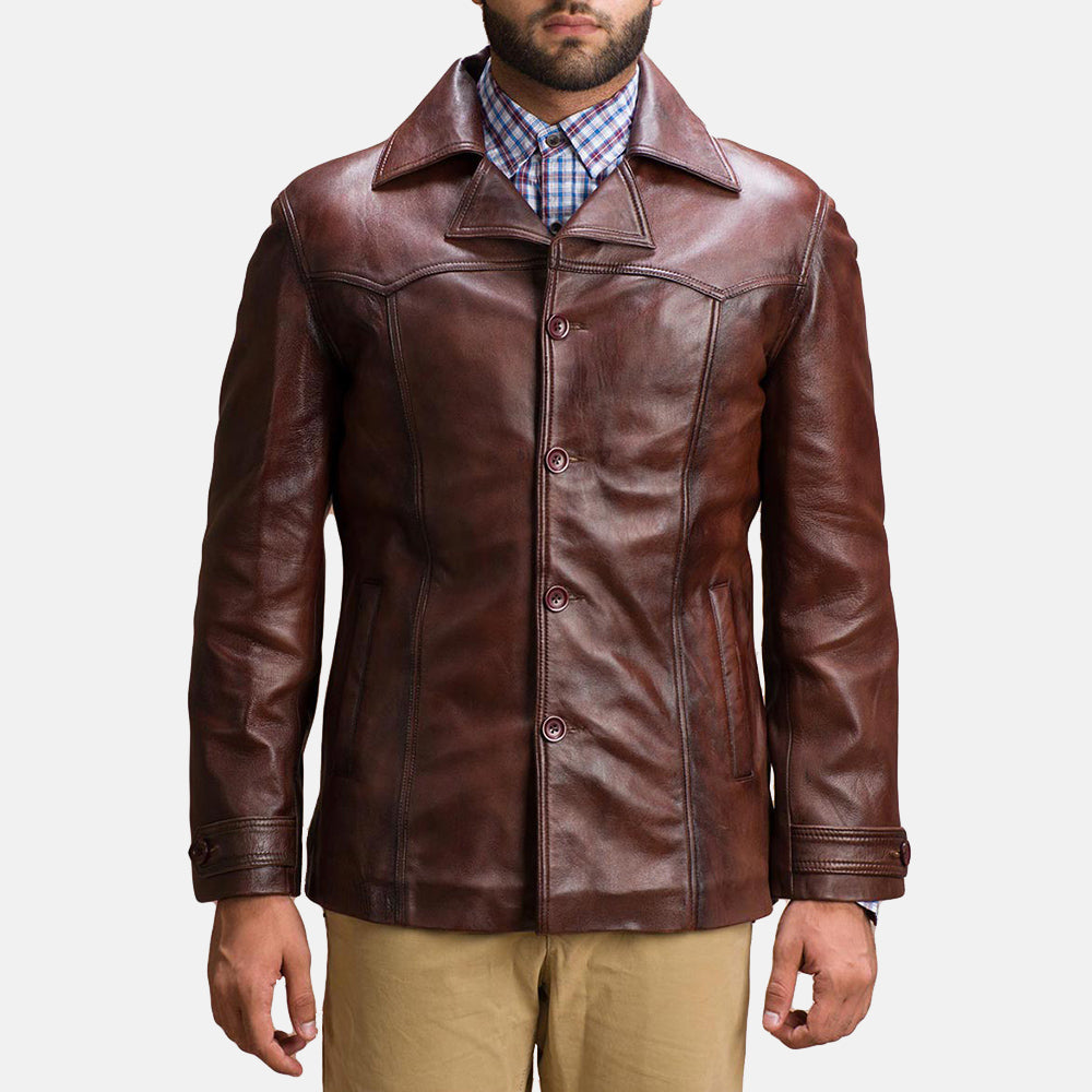 
Vincent Alley Barna Bőrdzseki Férfi in Brown Sheepskin Leather - Elölnézet & testre szabott sziluett | Online vásárlás