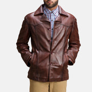 
Brown Sheepskin leather Coat - Hátulnézet precíz vállilleszkedéssel és tiszta szegéllyel