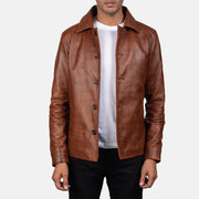 
Waffle Barna Bőrdzseki Férfi in Distressed Brown Sheepskin Burnishing - Elölnézet & testre szabott sziluett | Online vásárlás