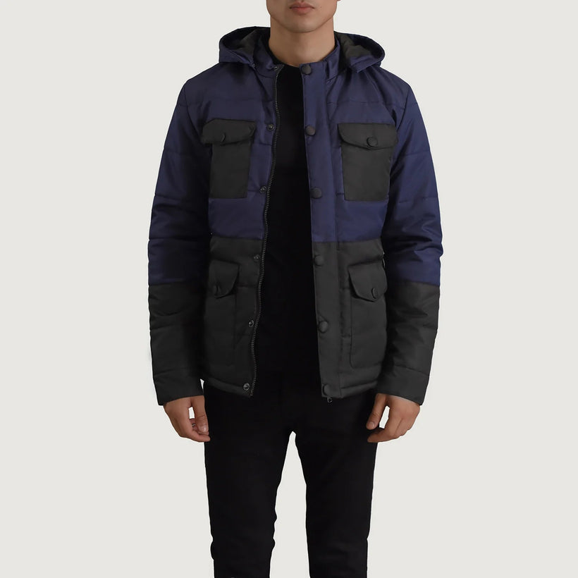 Wayne Fekete & Kék Hooded Puffer Bőrdzseki Férfi