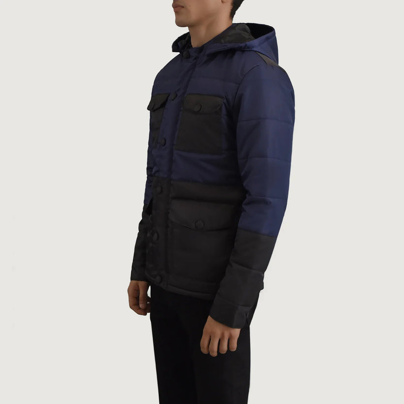 Wayne Fekete & Kék Hooded Puffer Bőrdzseki Férfi