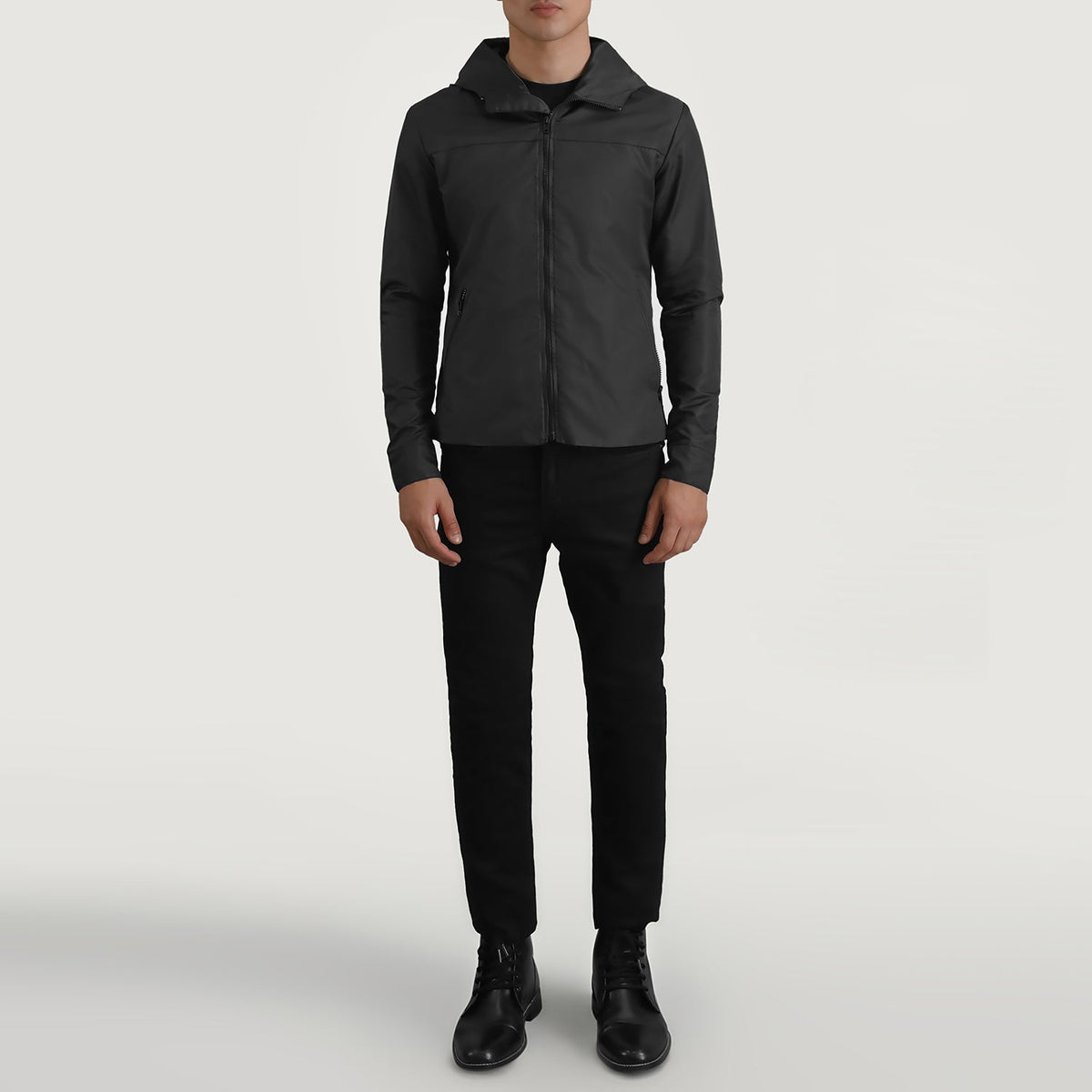 
Wesley Fekete Hooded Windbreaker Bőrdzseki Férfi - Oldalnézet az ergonomikus ujjkialakítással