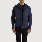 
Wesley Kék Hooded Windbreaker Bőrdzseki Férfi in Blue Full-Grain Leather - Elölnézet & testre szabott sziluett | Online vásárlás