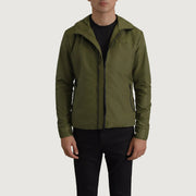 
Wesley Zöld Hooded Windbreaker Bőrdzseki Férfi in Green Full-Grain Leather - Elölnézet & testre szabott sziluett | Online vásárlás