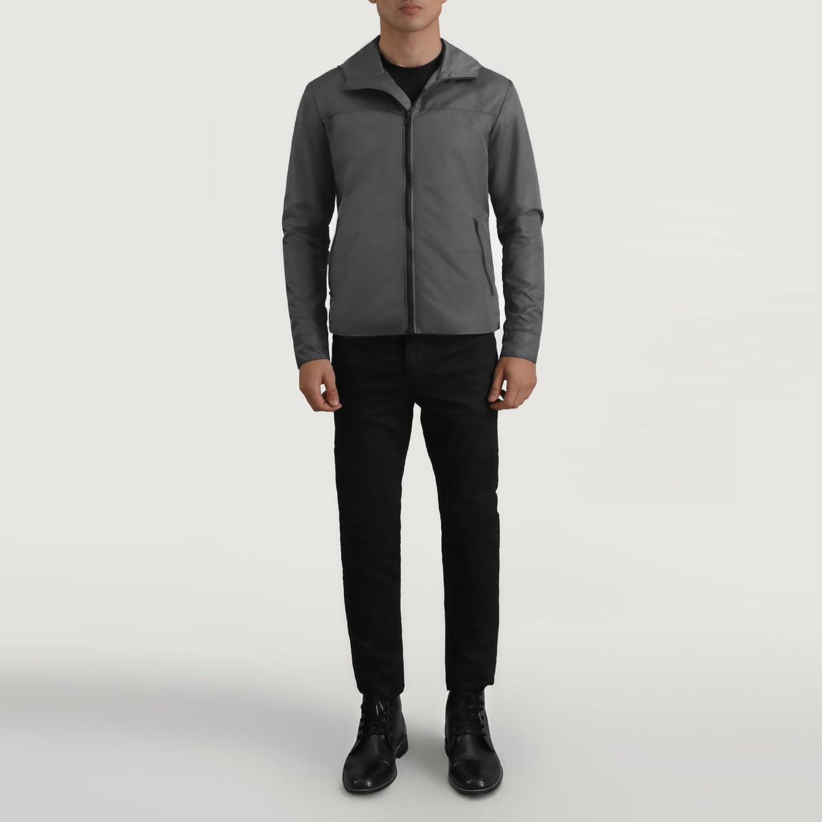 
Wesley Grey Hooded Windbreaker Bőrdzseki Férfi - Oldalnézet az ergonomikus ujjkialakítással