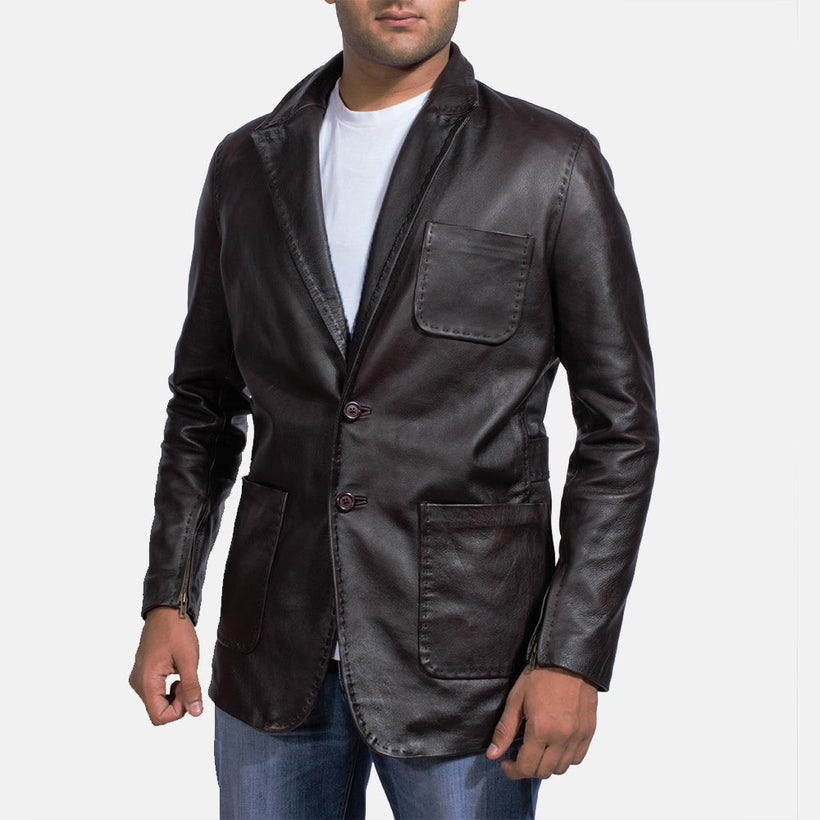 Wine Fekete Leather Blazer férfi