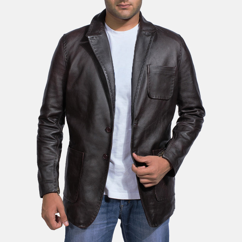 Wine Fekete Leather Blazer férfi