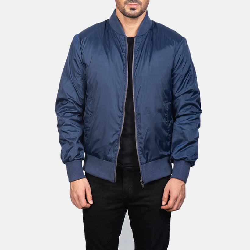 Zack Kék Bőr Bomber Dzseki Férfi