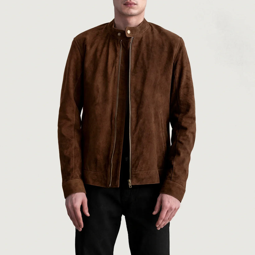 Zen Barna Suede Bőr Motoros Dzseki Férfi