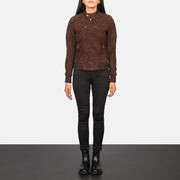 
Zenna Mocha Suede Bomber Jacket - Oldalnézet az ergonomikus ujjkialakítással
